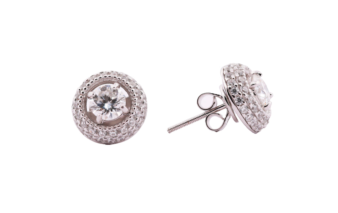 92.5 Sterling Silver with Moissanite Double Halo Stud Earrings 13559