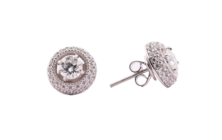 92.5 Sterling Silver with Moissanite Double Halo Stud Earrings 13559