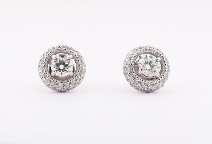 92.5 Sterling Silver with Moissanite Double Halo Stud Earrings 13559