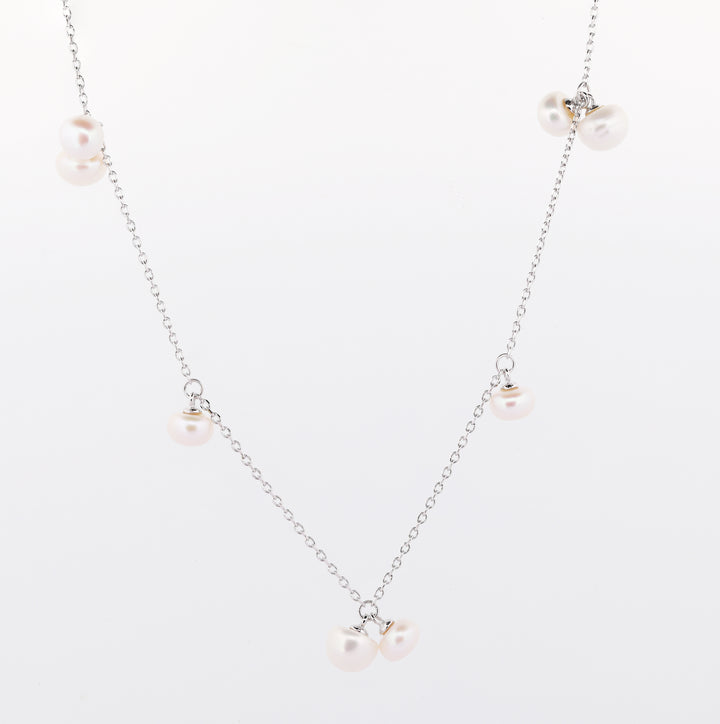 92.5 Sterling Silver Cluster Pearl Charm Chain Pendant 15556