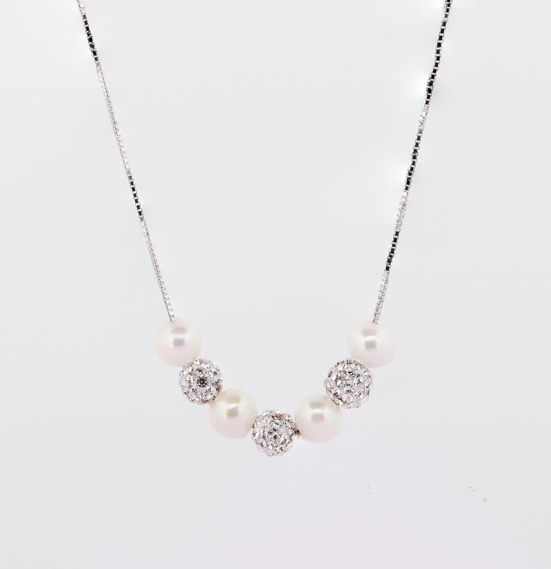 92.5 Sterling Silver Pearl & Crystal Bead  Chain Pendant 15557
