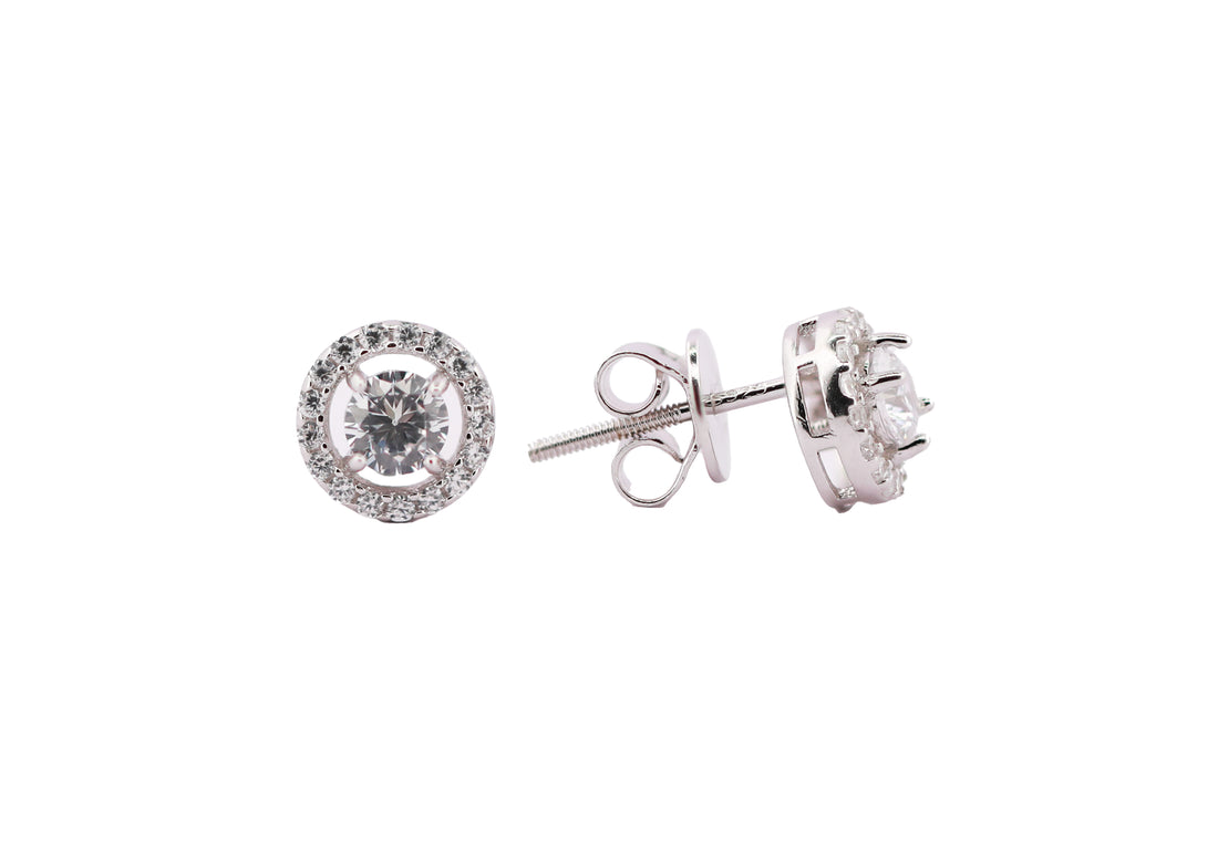 92.5 Sterling Silver Classic Round Halo Stud Earrings 9289