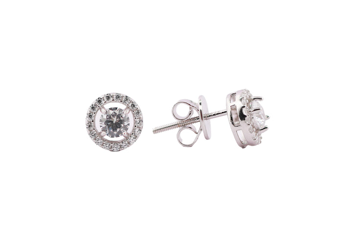 92.5 Sterling Silver Classic Round Halo Stud Earrings 9289