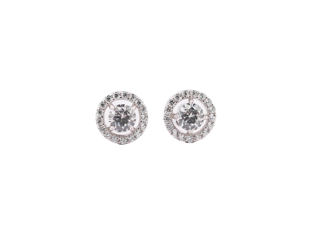 92.5 Sterling Silver Classic Round Halo Stud Earrings 9289