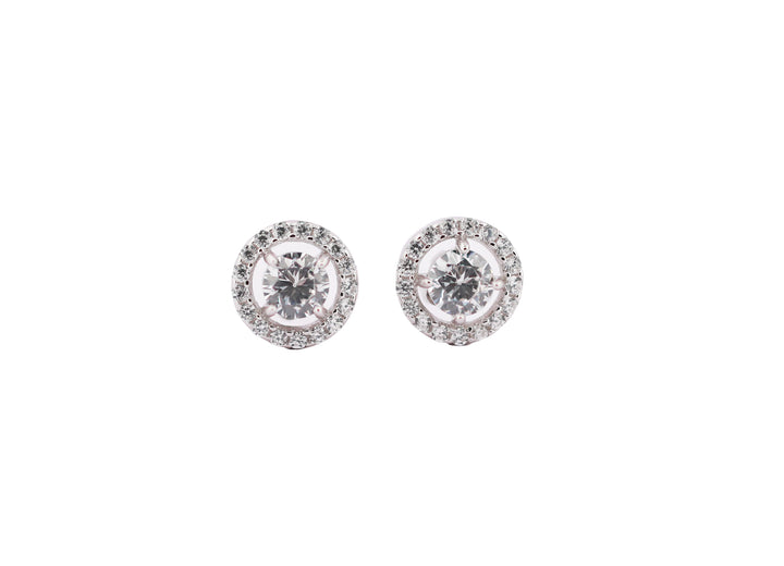 92.5 Sterling Silver Classic Round Halo Stud Earrings 9289