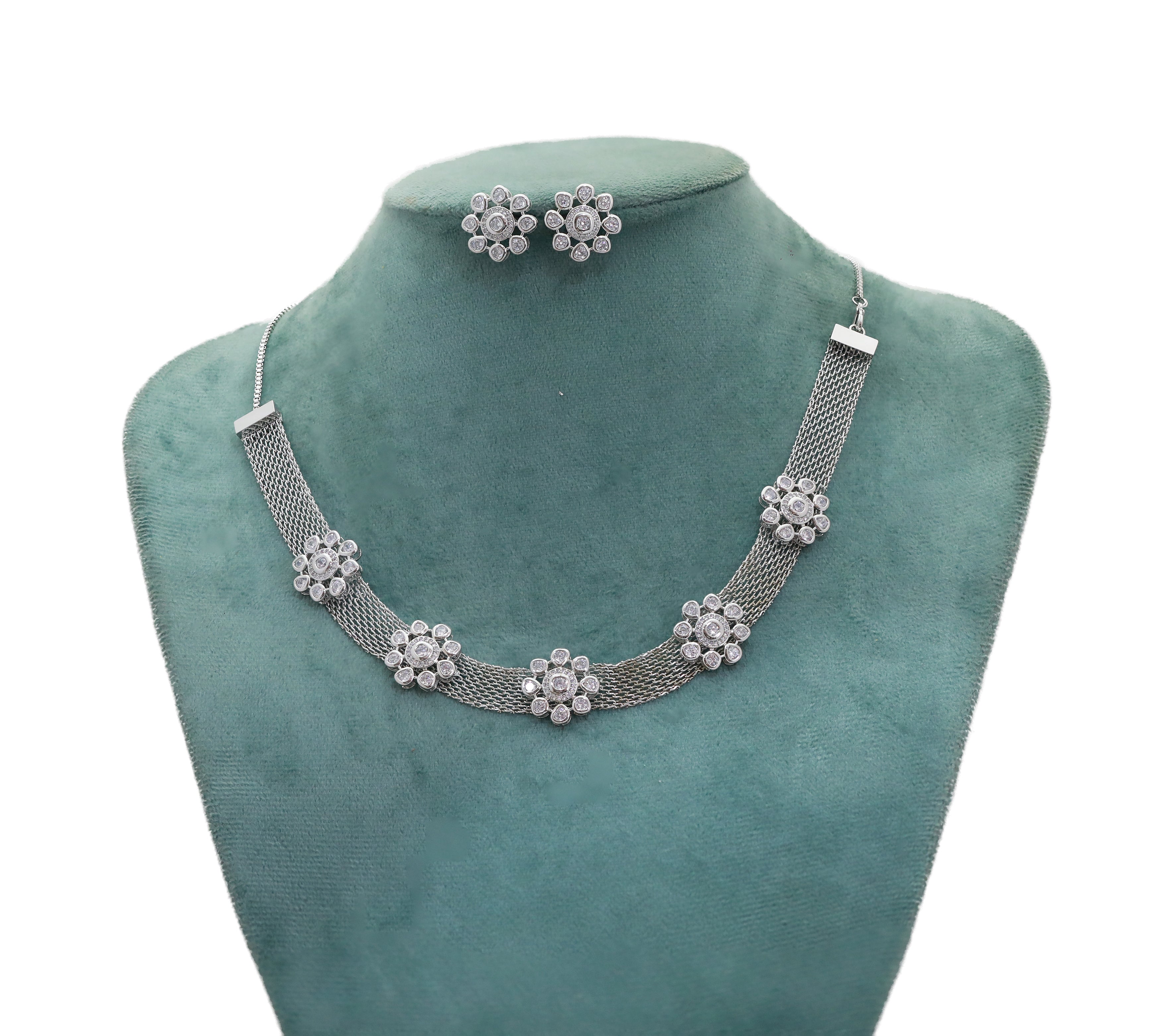 Zircon Fusion Floral Pearl Necklace Set 2984