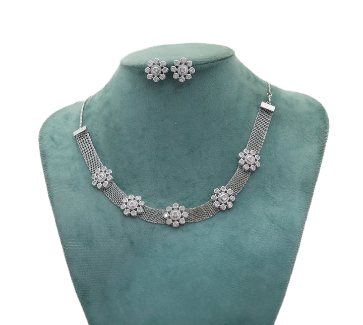 Zircon Fusion Floral Pearl Necklace Set 2984