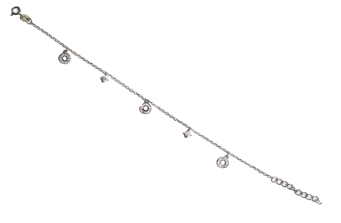 92.5 Silver Dangling Charm Chain Bracelet 10486