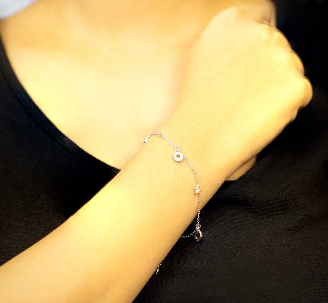 92.5 Silver Dangling Charm Chain Bracelet 10486