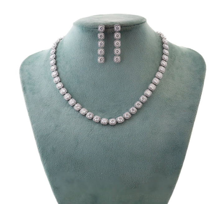 92.5 Sterling Silver with Moissanite Diamond Cushion-Effect Necklace 12120