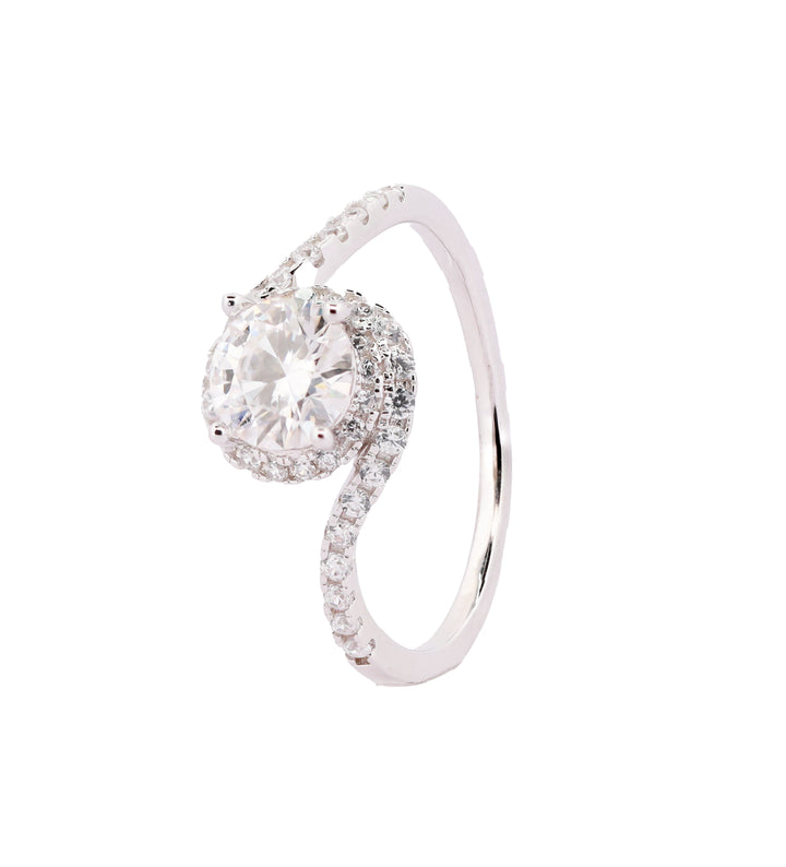 92.5 Sterling Silver Twisted Halo Solitaire Finger Ring 6786