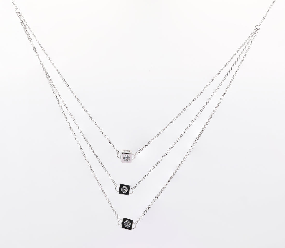 92.5 Sterling Silver Layered Geometric Cube  Chain Pendant 8830