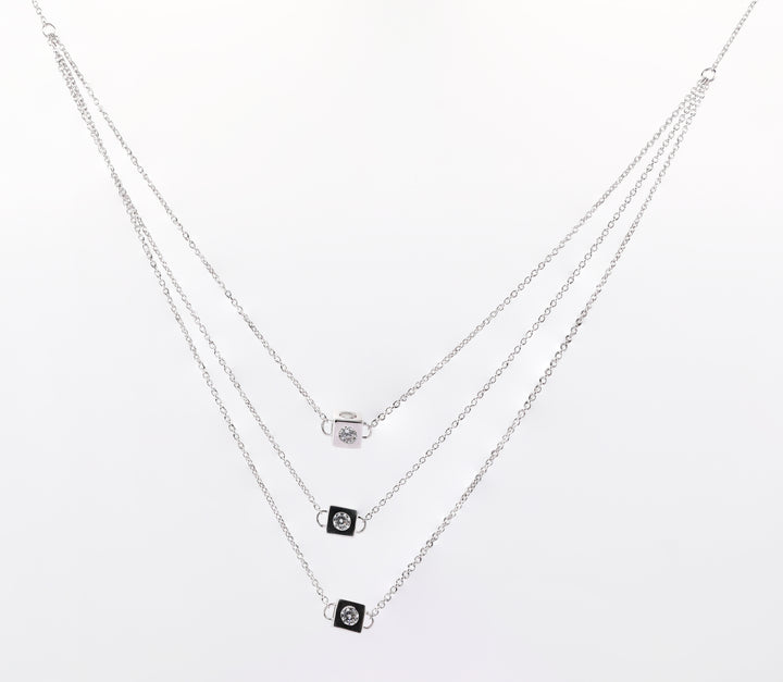 92.5 Sterling Silver Layered Geometric Cube  Chain Pendant 8830