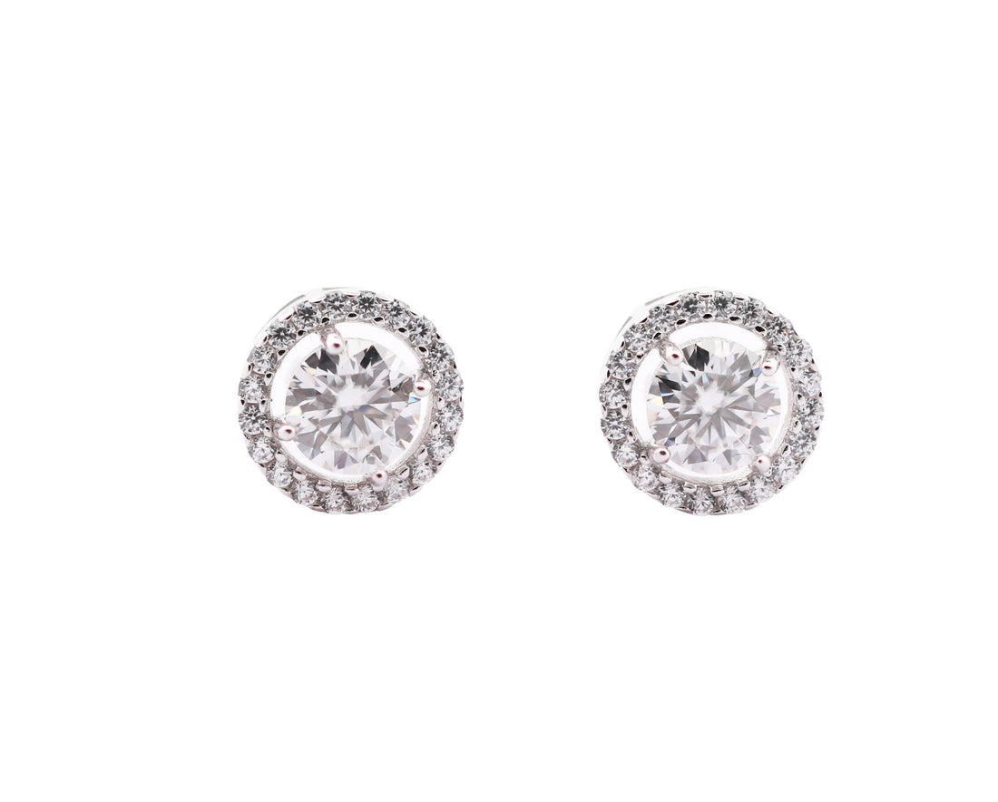 92.5 Sterling Silver with Moissanite Halo Stud Earrings 13561