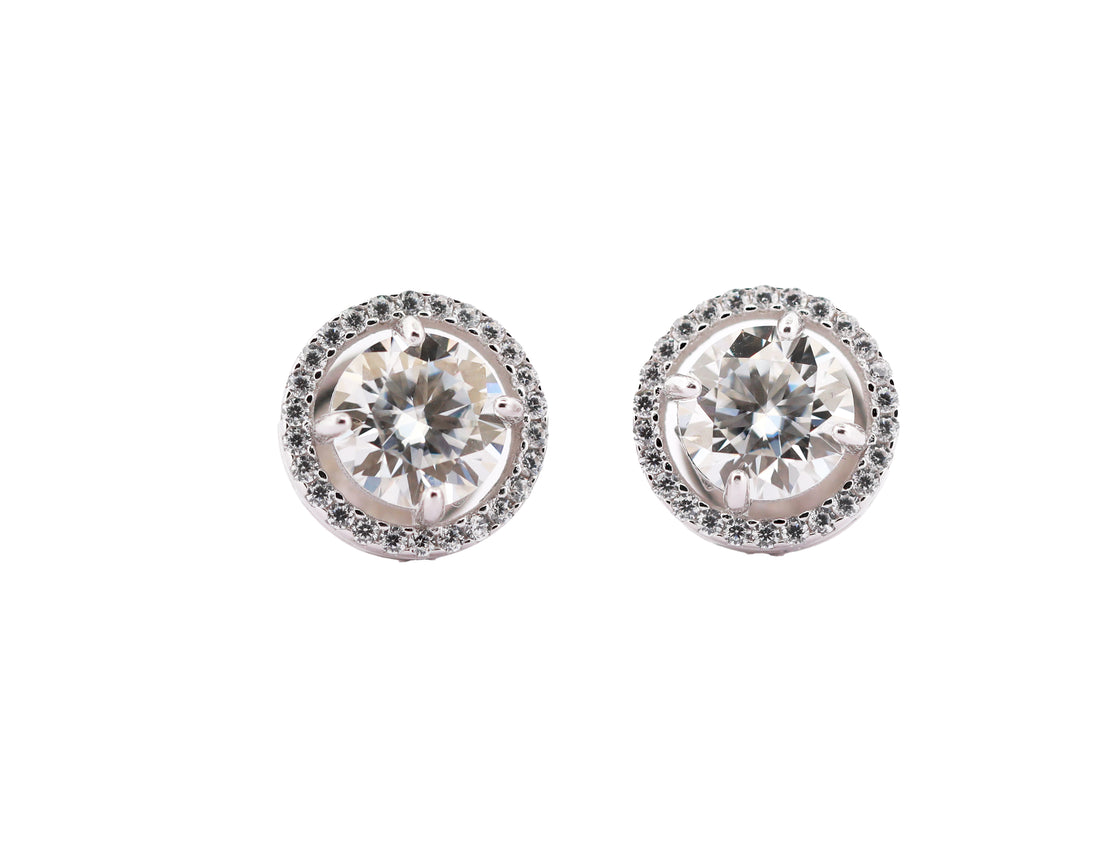 92.5 Sterling Silver with Moissanite Halo Stud Earrings 13562