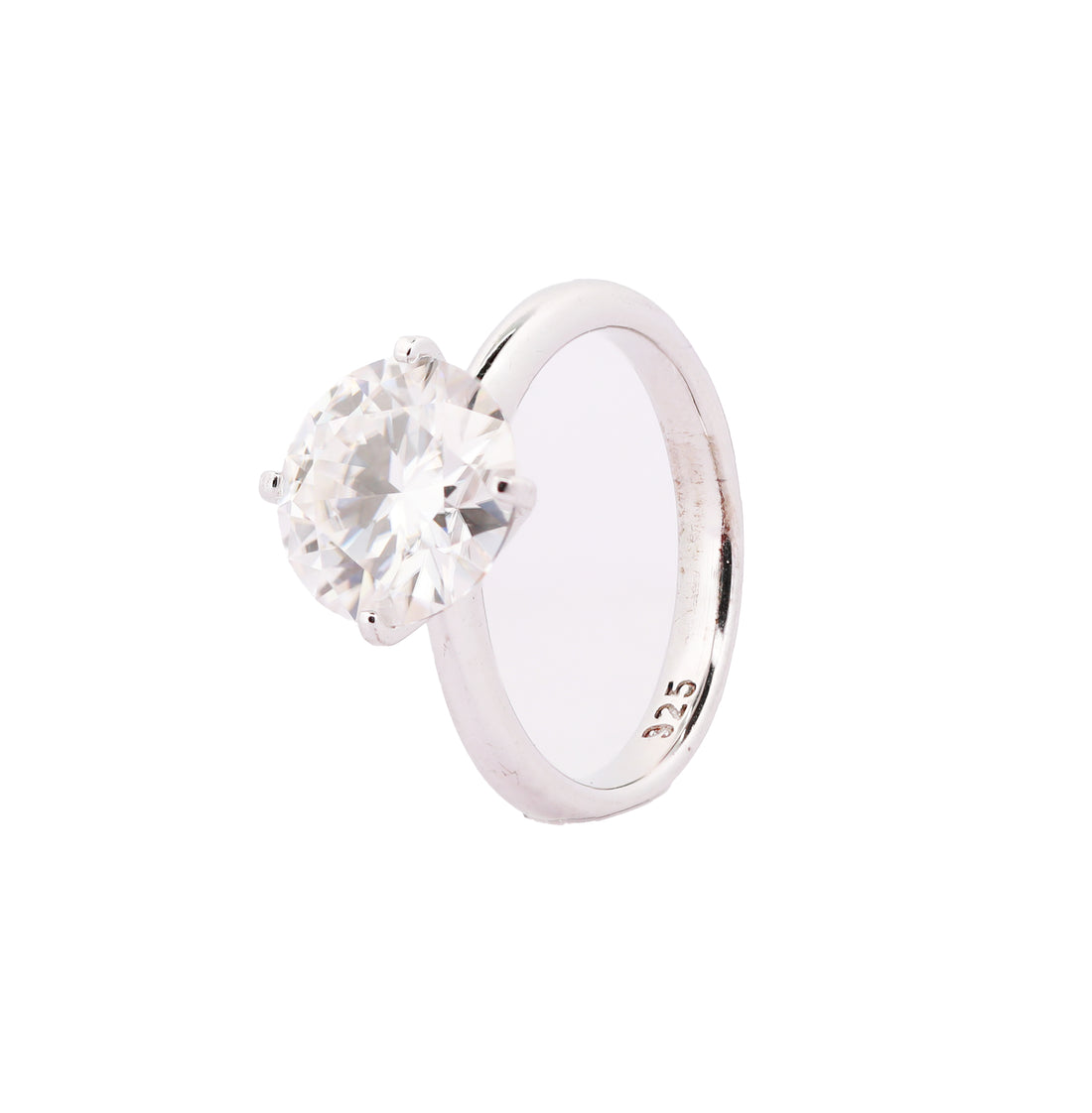 92.5 Sterling Silver Bold Band Solitaire Finger Ring 6780