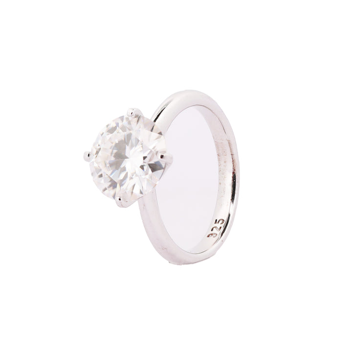 92.5 Sterling Silver Bold Band Solitaire Finger Ring 6780