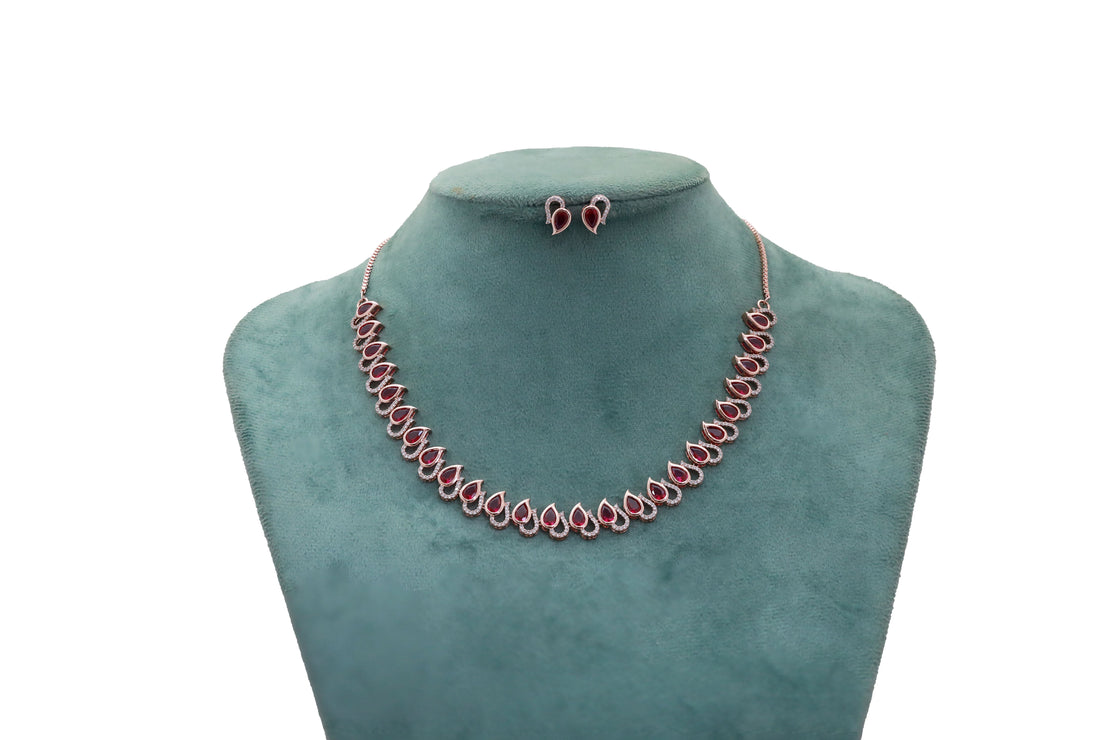 Zircon Teardrop Halo Necklace Set 3179