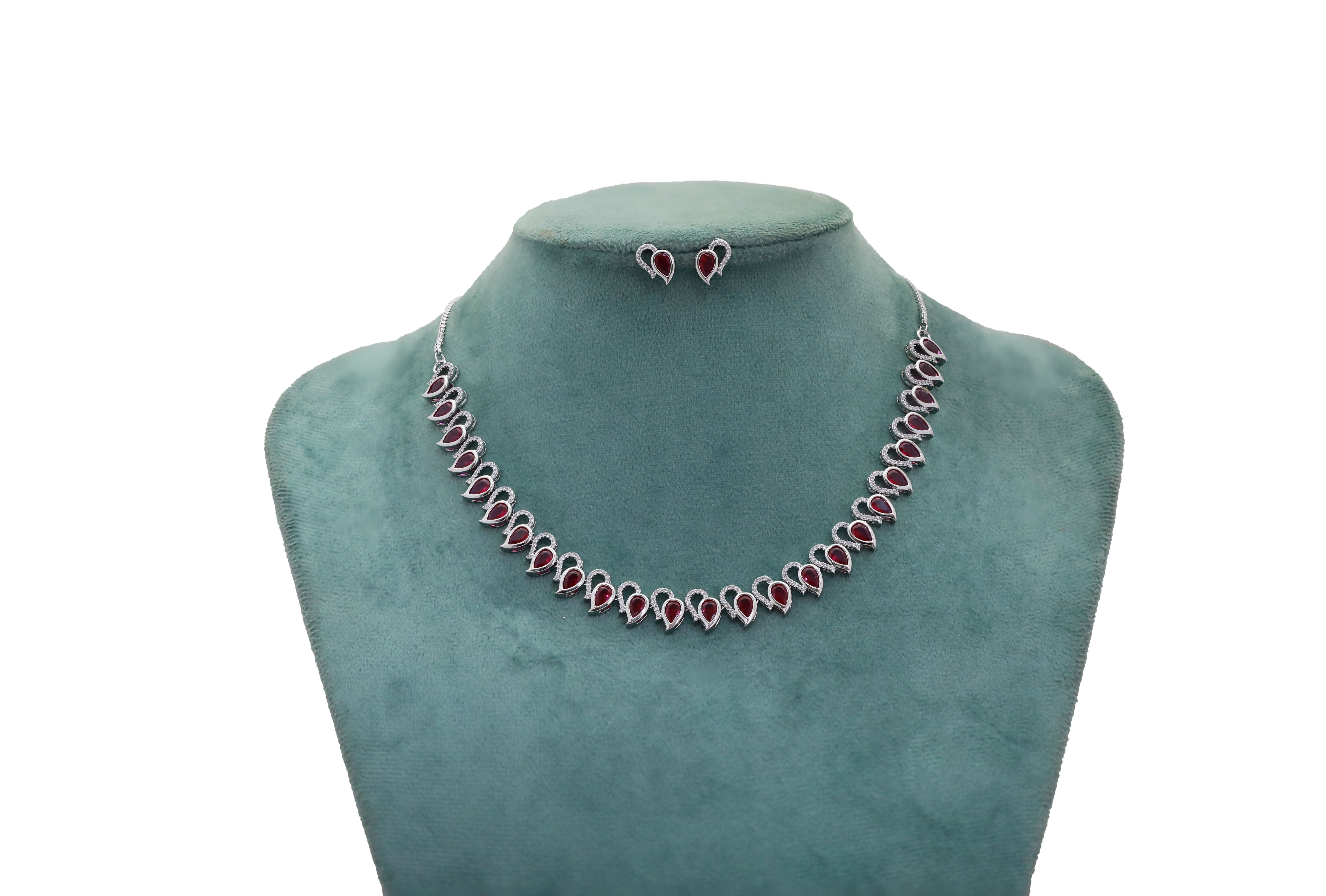 Zircon Teardrop Halo Necklace Set 3179