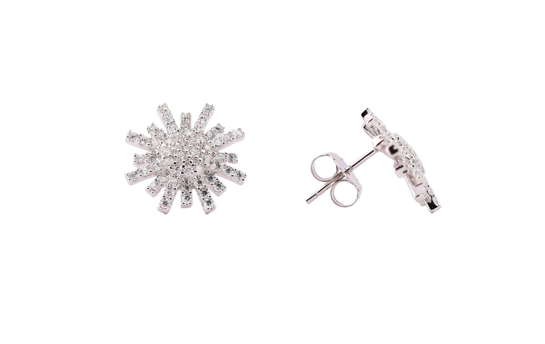 92.5 Sterling Silver Sunburst Stud Earrings 11168