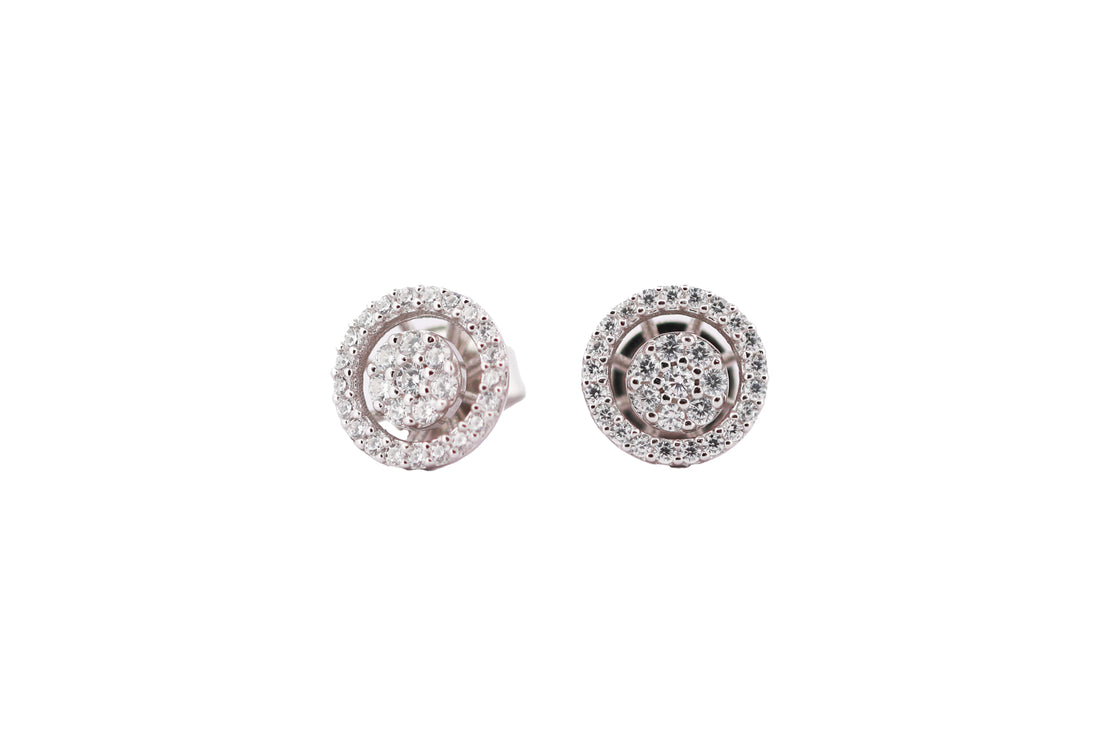 92.5 Sterling Silver Double Halo Round Stud Earrings 11180