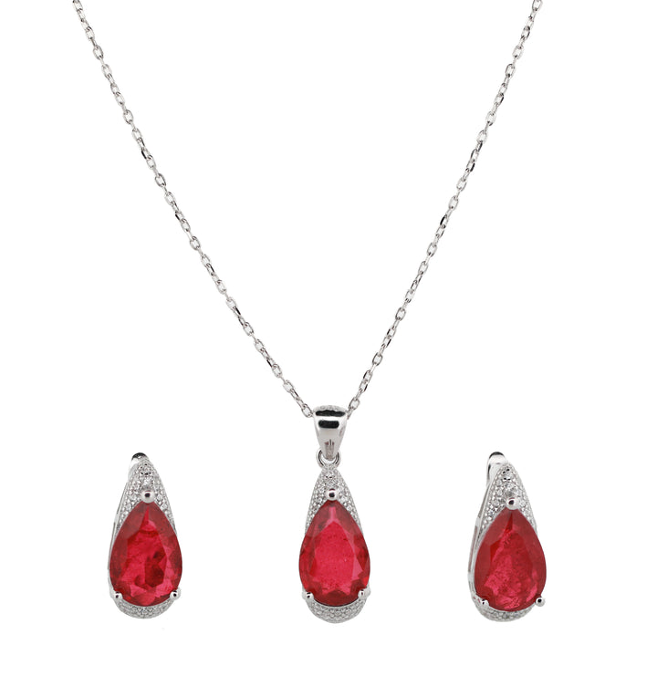 92.5 Sterling Silver Teardrop Gemstone  Chain Pendant Combo Set 15817