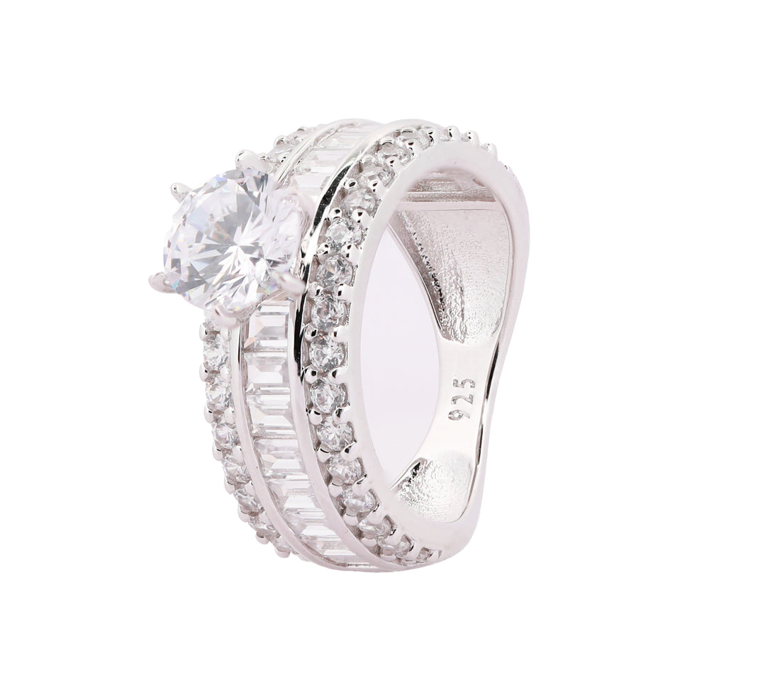 92.5 Sterling Silver Multi-Row Pavé Finger Ring 8797
