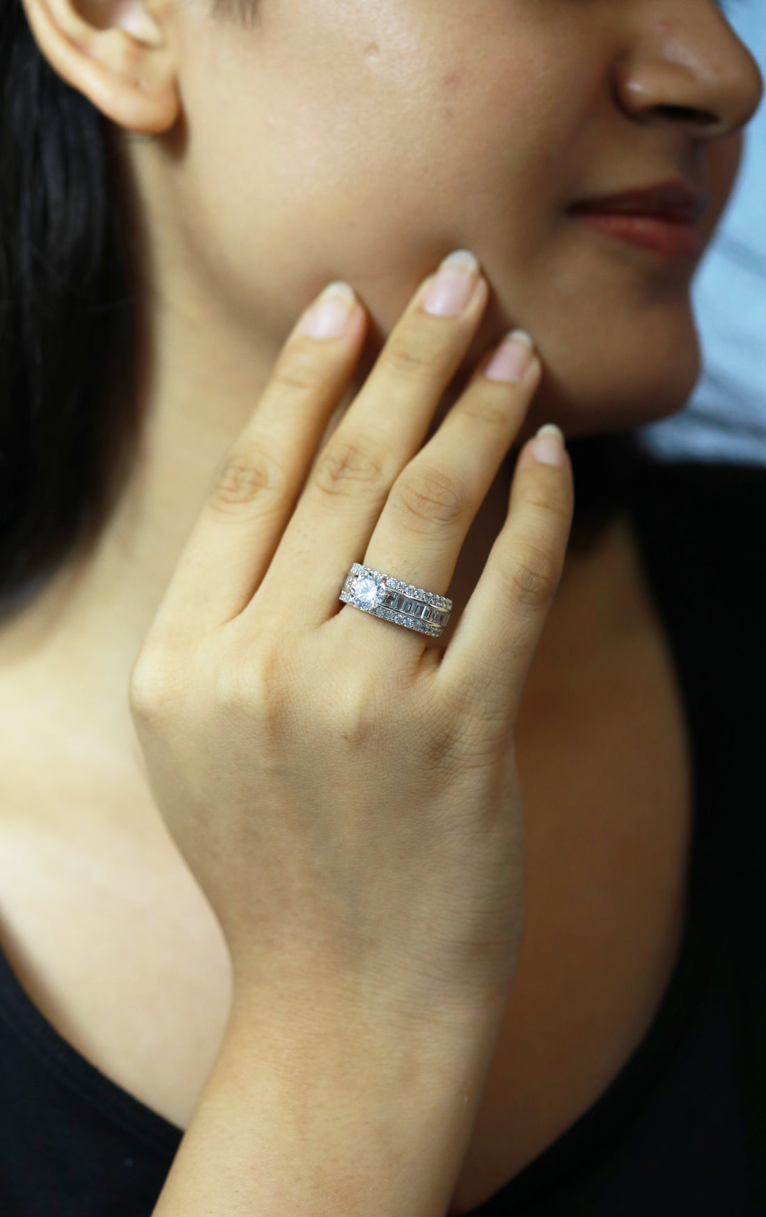 92.5 Sterling Silver Multi-Row Pavé Finger Ring 8797