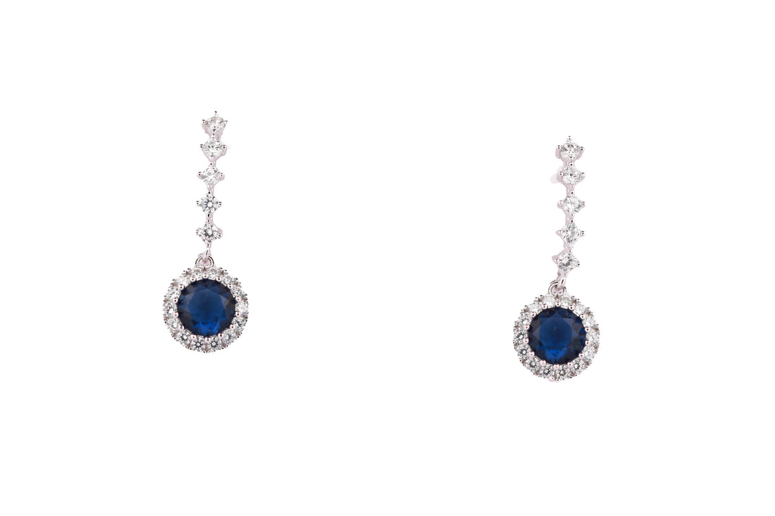 92.5 Sterling Silver Halo Drop Earrings 11224