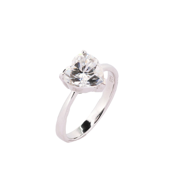 92.5 Sterling Silver Heart-Shaped Solitaire Finger Ring 6661