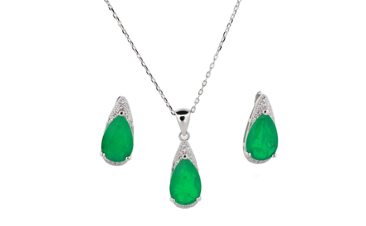 92.5 Sterling Silver Teardrop Gemstone  Chain Pendant Combo Set 15817