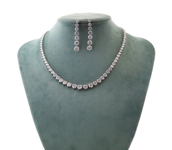 92.5 Sterling Silver with Moissanite Diamond Tapered Round-Cut Necklace 12121