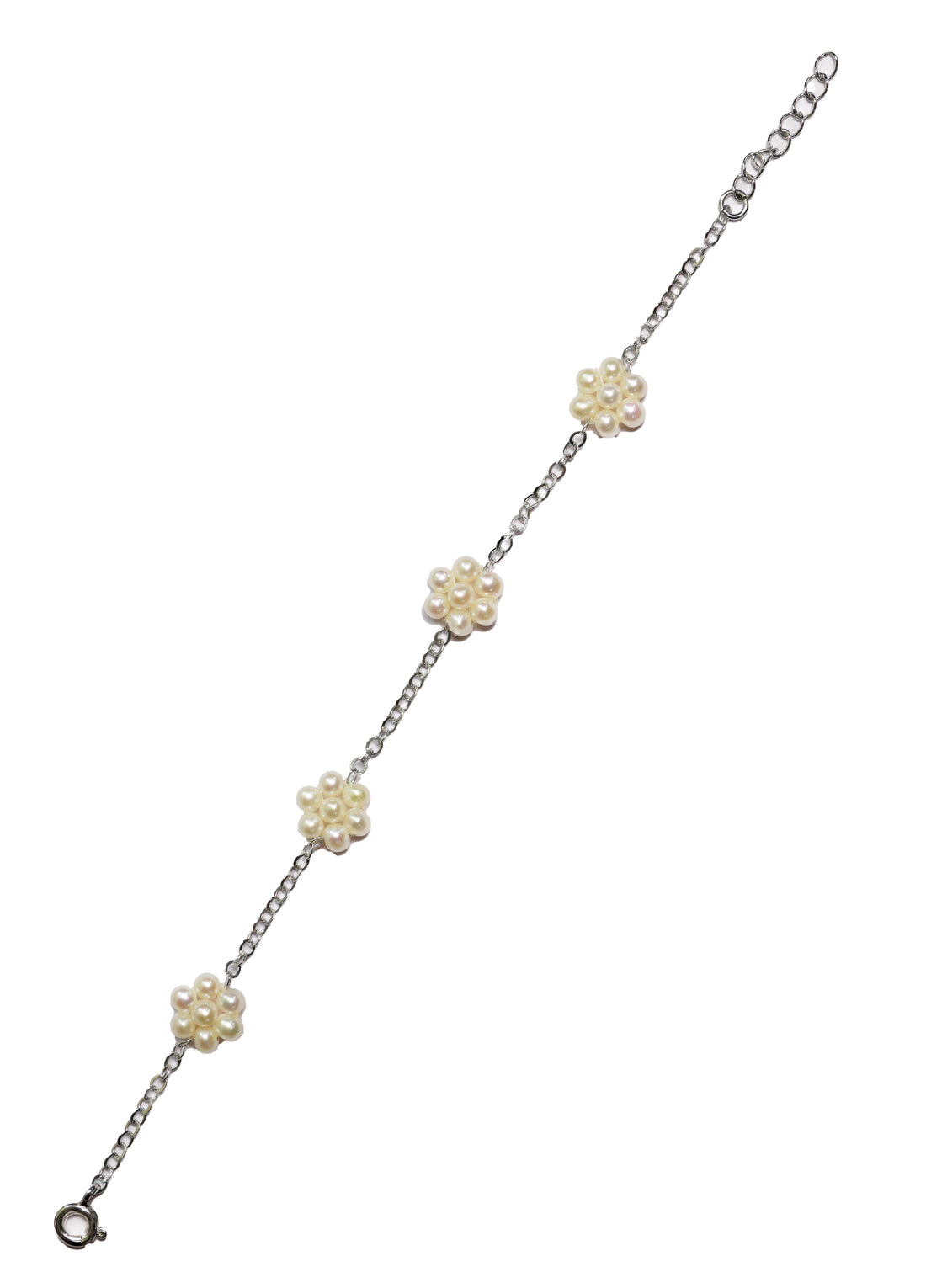 92.5 Silver Floral Pearl Charm Bracelet  12353