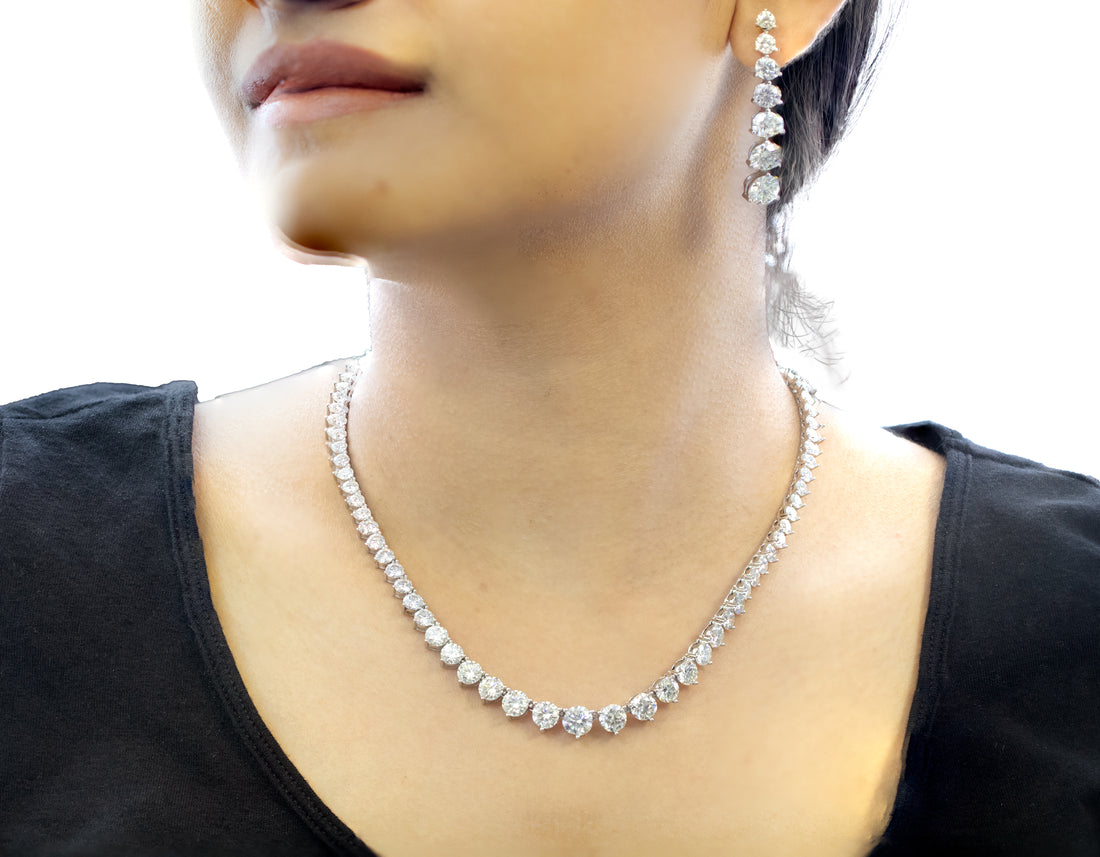 92.5 Sterling Silver Tapered Sparkle  Necklace 13266