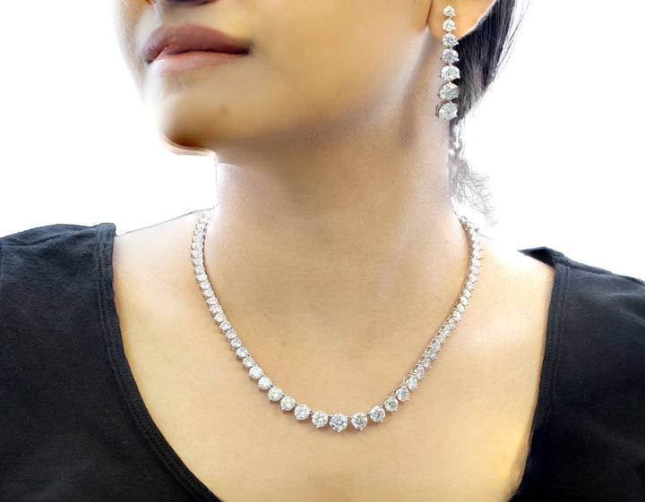 92.5 Sterling Silver Tapered Sparkle  Necklace 13266