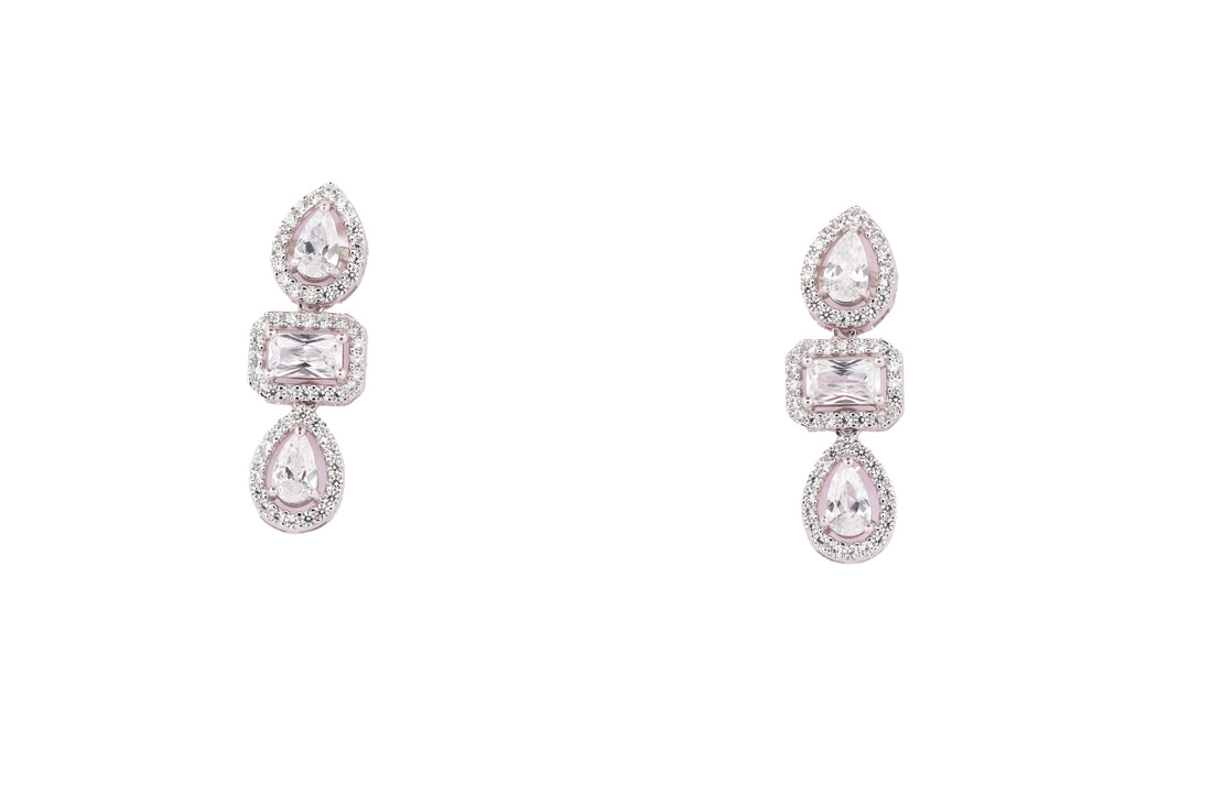 92.5 Sterling Silver Three Stone Drop  Earrings 13585