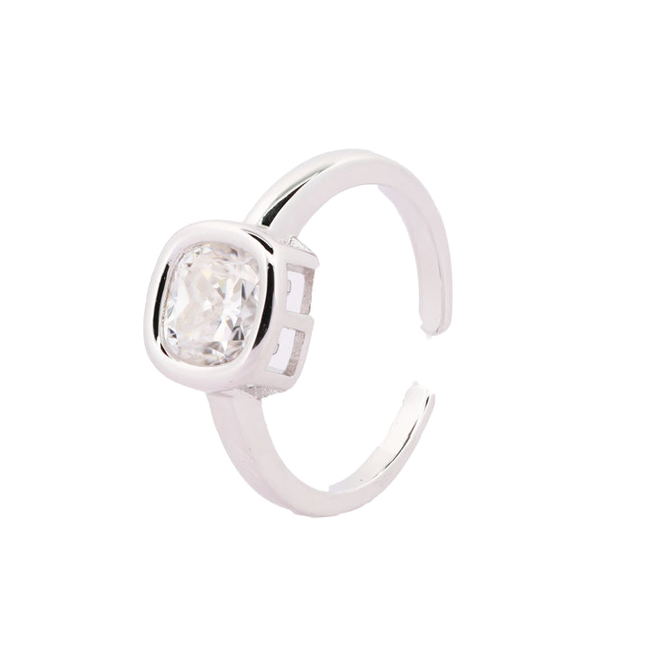 92.5 Sterling Silver Cushion Bezel Solitaire Finger Ring 6772