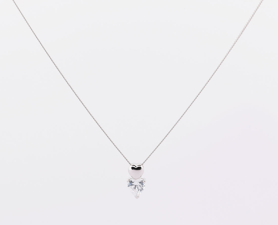 92.5 Sterling Silver Minimalist Heart & Pear-Cut Drop  Chain Pendant 9395