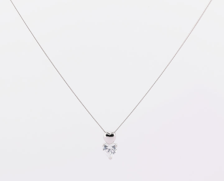 92.5 Sterling Silver Minimalist Heart & Pear-Cut Drop  Chain Pendant 9395