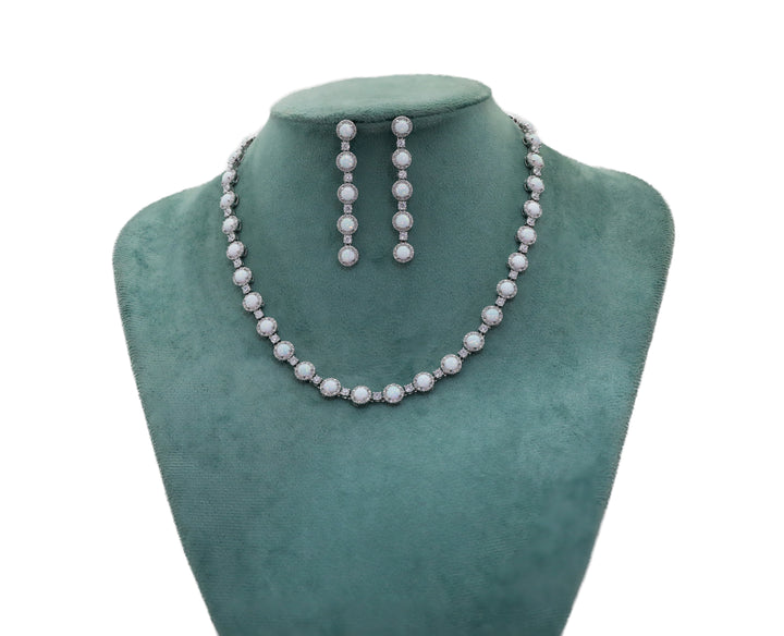 Zircon Classic Pearl Halo Necklace Set 3534