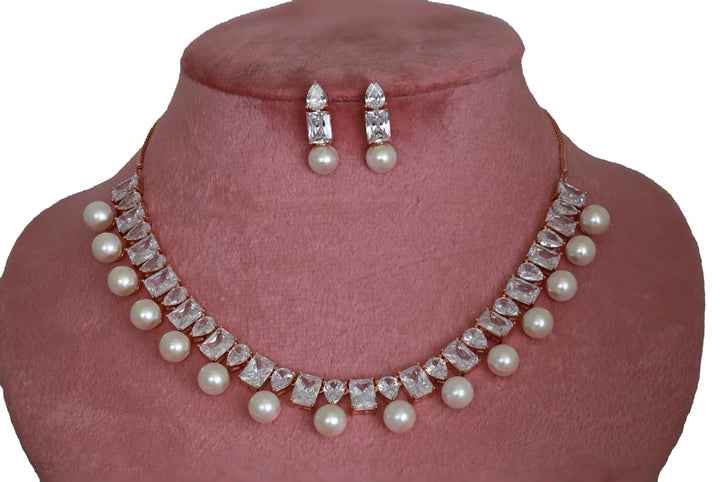 Zircon Pearl Luxe Choker Necklace Set  4418