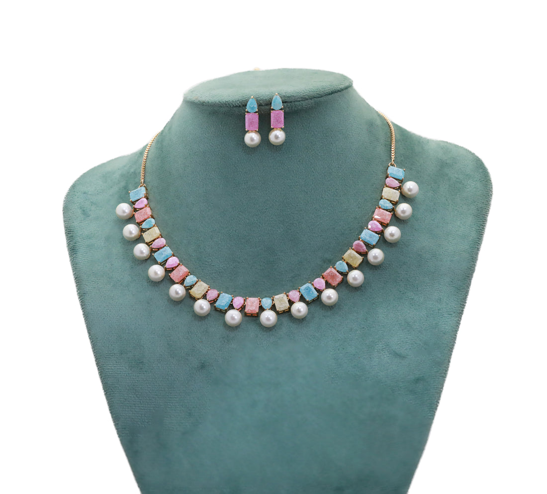 Zircon Milky Glow Pearl Necklace Set 4420