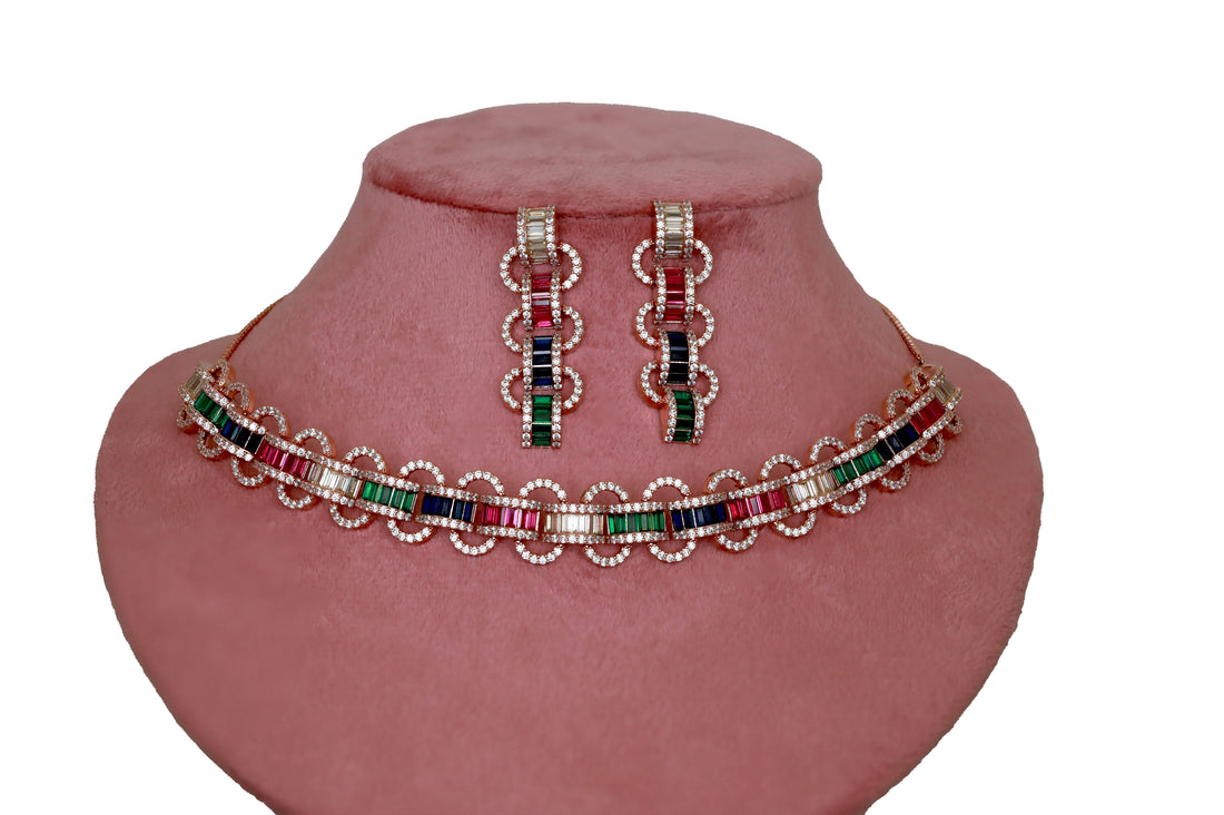 Zircon Rainbow Loop Luxe Choker Necklace Set 4433