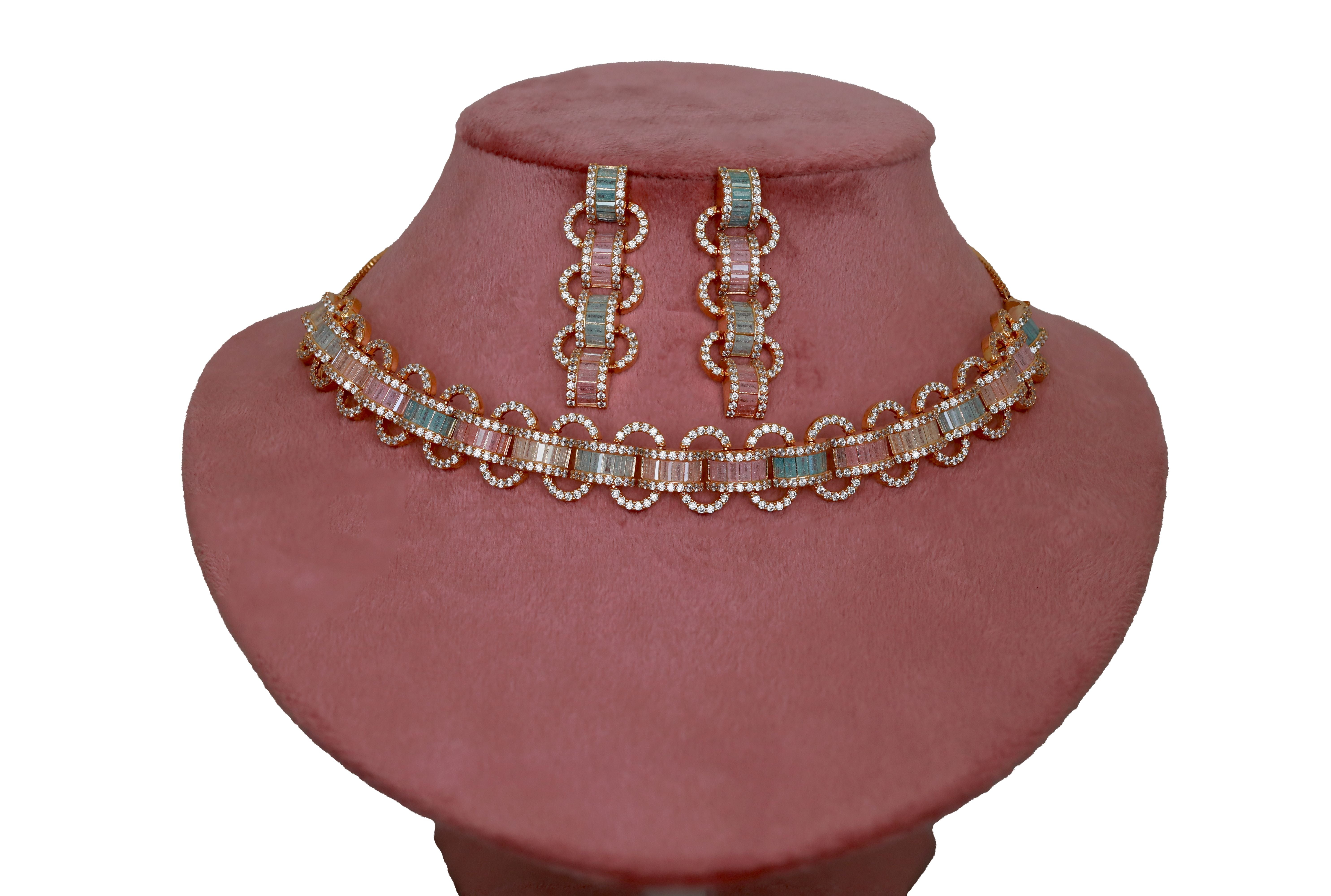 Zircon Rainbow Loop Luxe Choker Necklace Set 4433