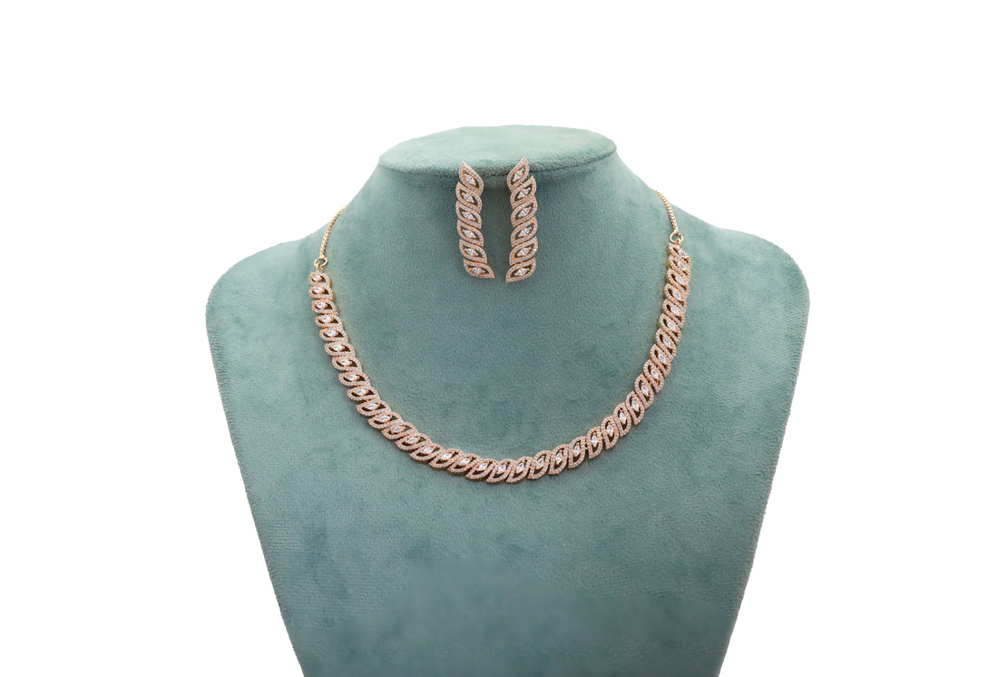 Zircon Leaf Link Collar Necklace Set 4446