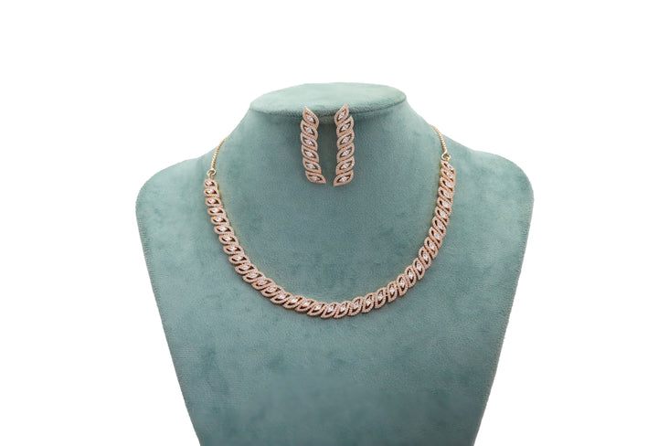 Zircon Leaf Link Collar Necklace Set 4446