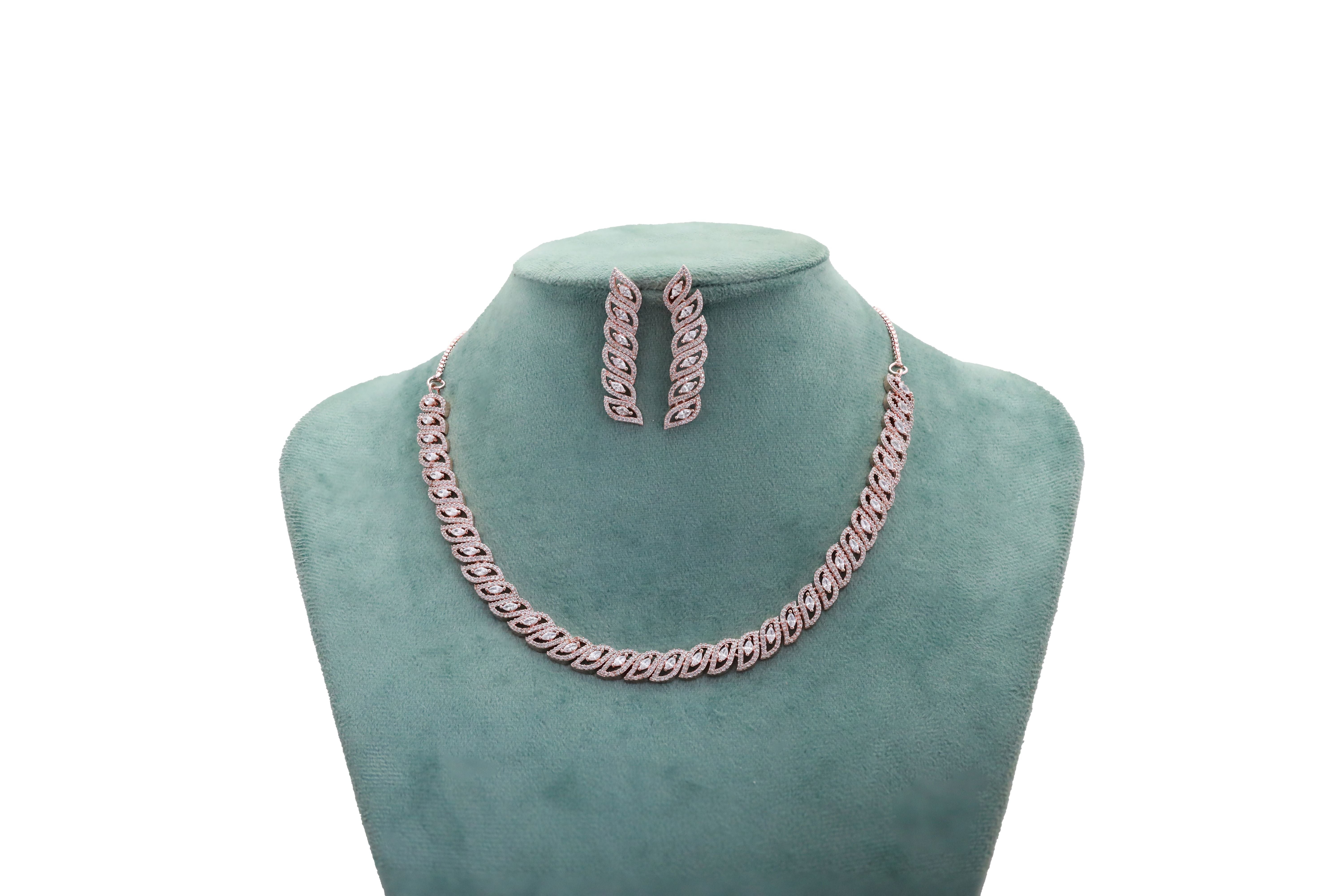 Zircon Leaf Link Collar Necklace Set 4446