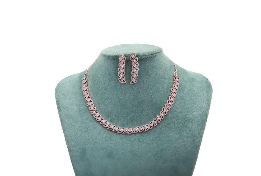 Zircon Leaf Link Collar Necklace Set 4446