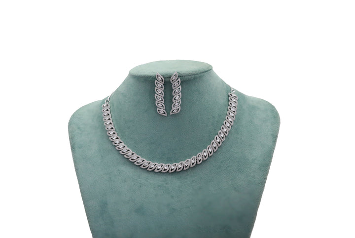 Zircon Leaf Link Collar Necklace Set 4446
