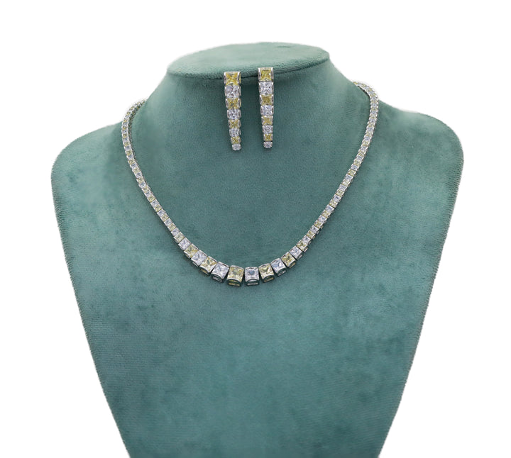 Zircon Cushion Radiance Line Necklace Set 4462